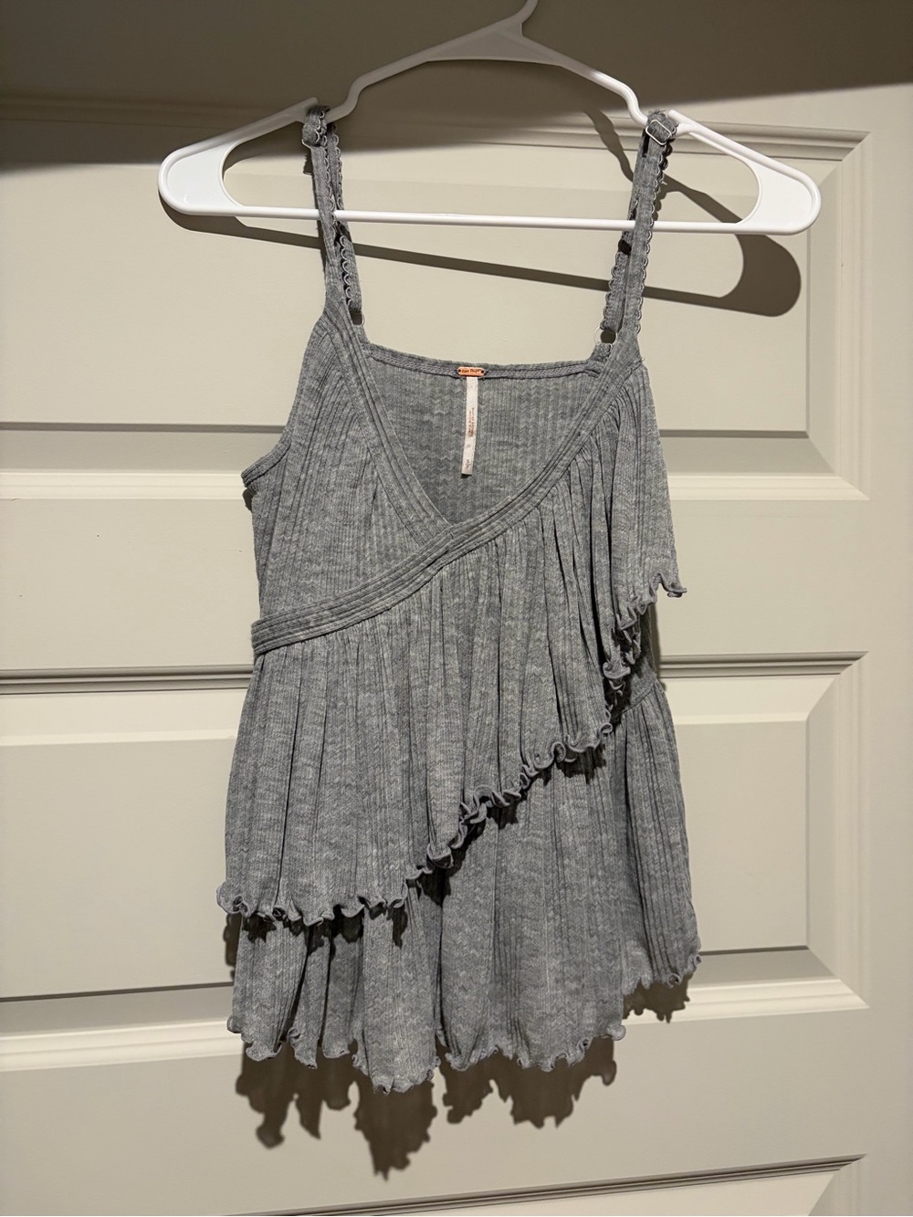 Free People Gray Ribbed Ruffle Camisole